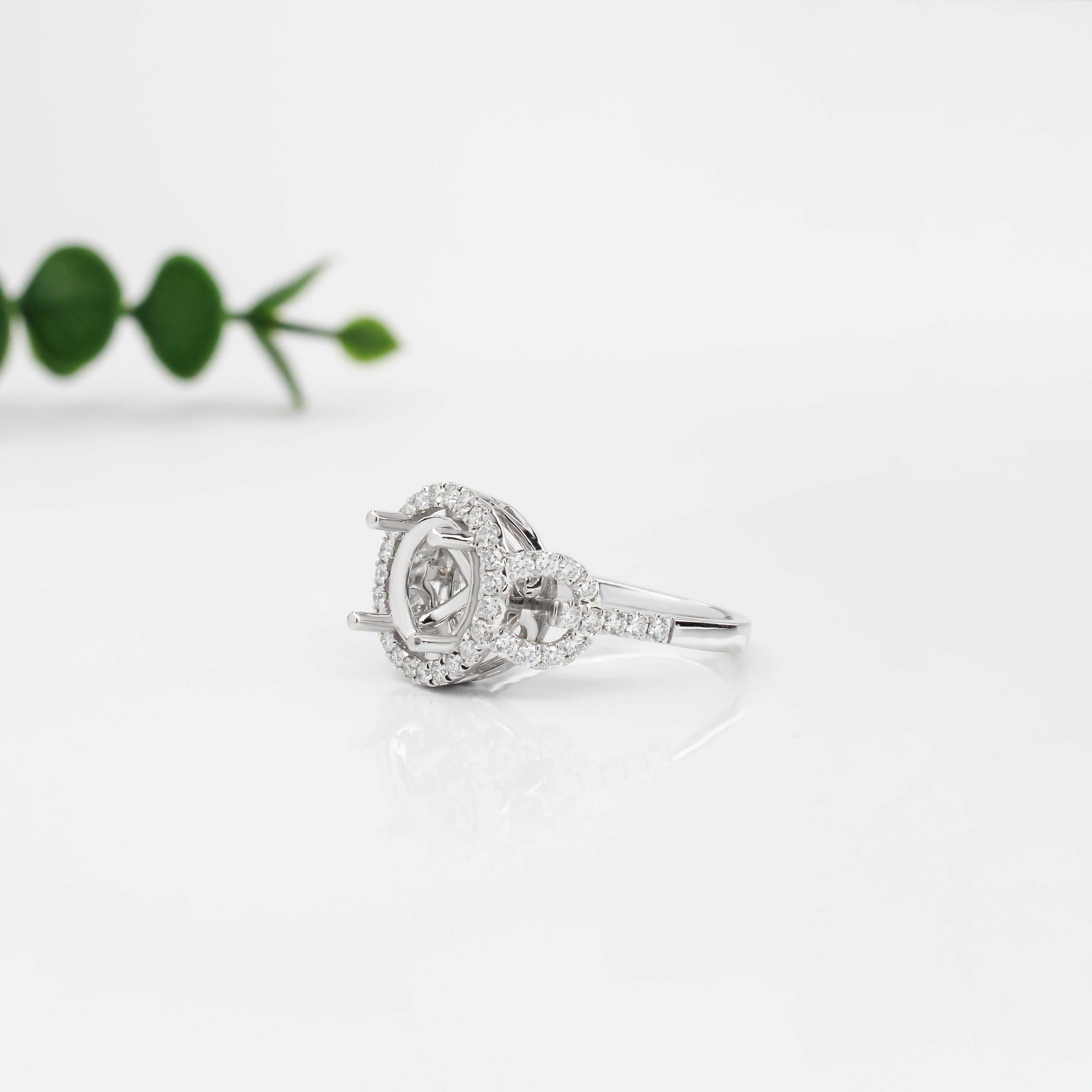 Statement Engagement Ring Semi Mount w Diamonds in 14K Solid Gold | Round