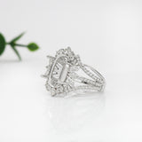 Ornate Split Shank Statement Ring Setting w Natural Diamonds in 14K Solid Gold