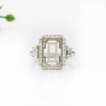 Halo and Baguette Ring Setting w Earth Mined Diamond Accents in 14K Solid Gold