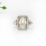 Halo and Baguette Ring Setting w Earth Mined Diamond Accents in 14K Solid Gold