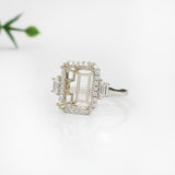 Halo and Baguette Ring Setting w Earth Mined Diamond Accents in 14K Solid Gold