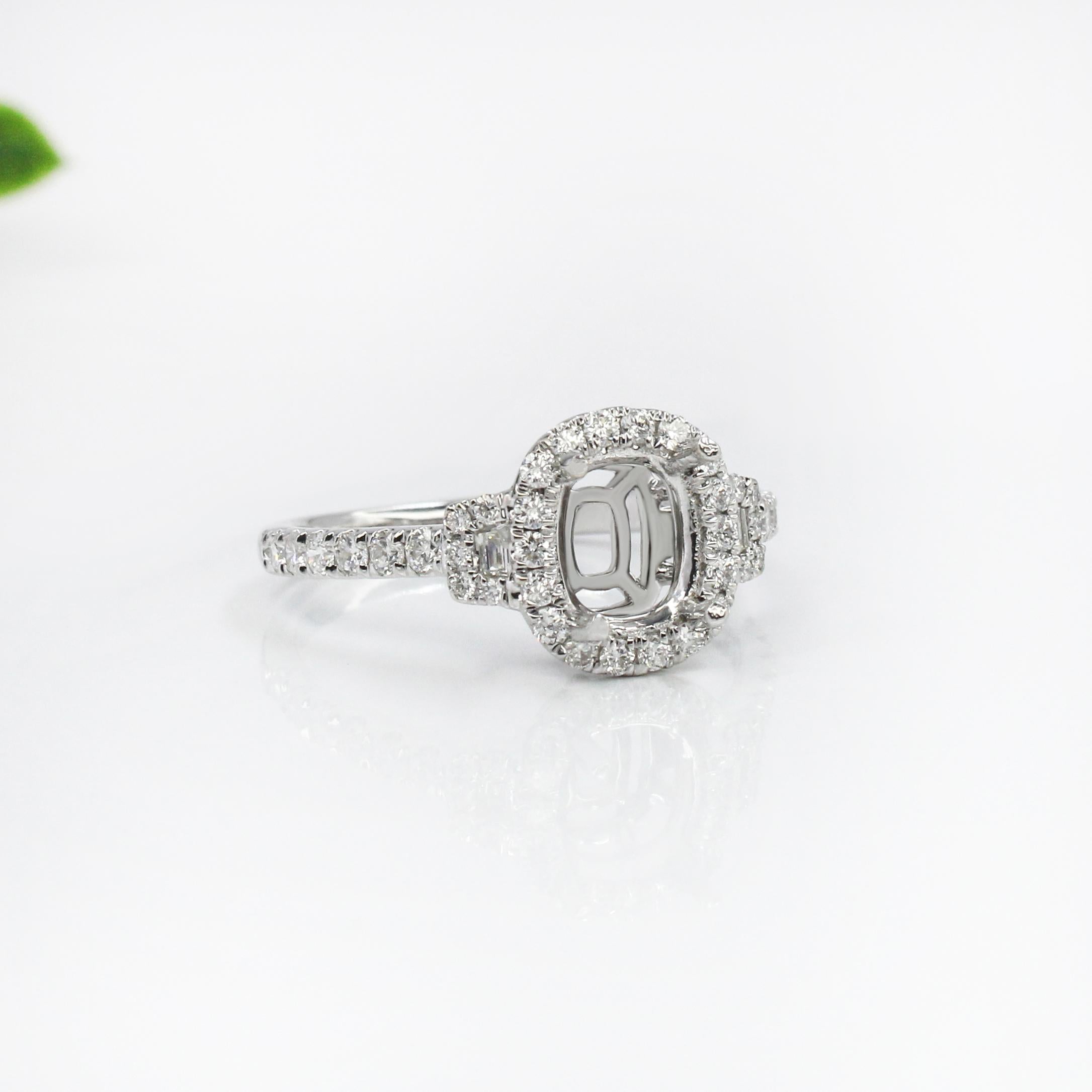 Cushion Ring Semi Mount w Earth Mined Diamonds in Solid 14K Gold | Customizable