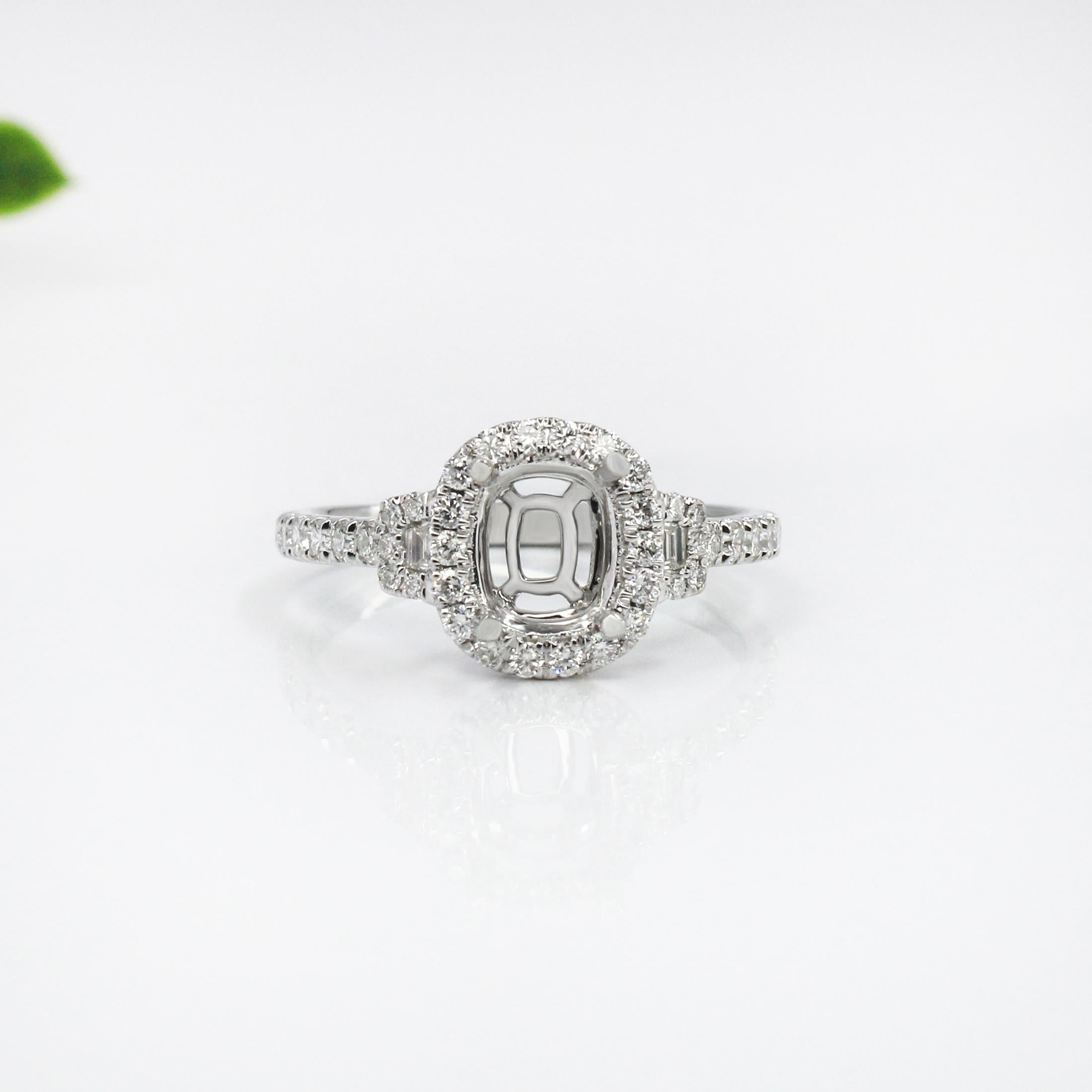 Cushion Ring Semi Mount w Earth Mined Diamonds in Solid 14K Gold | Customizable