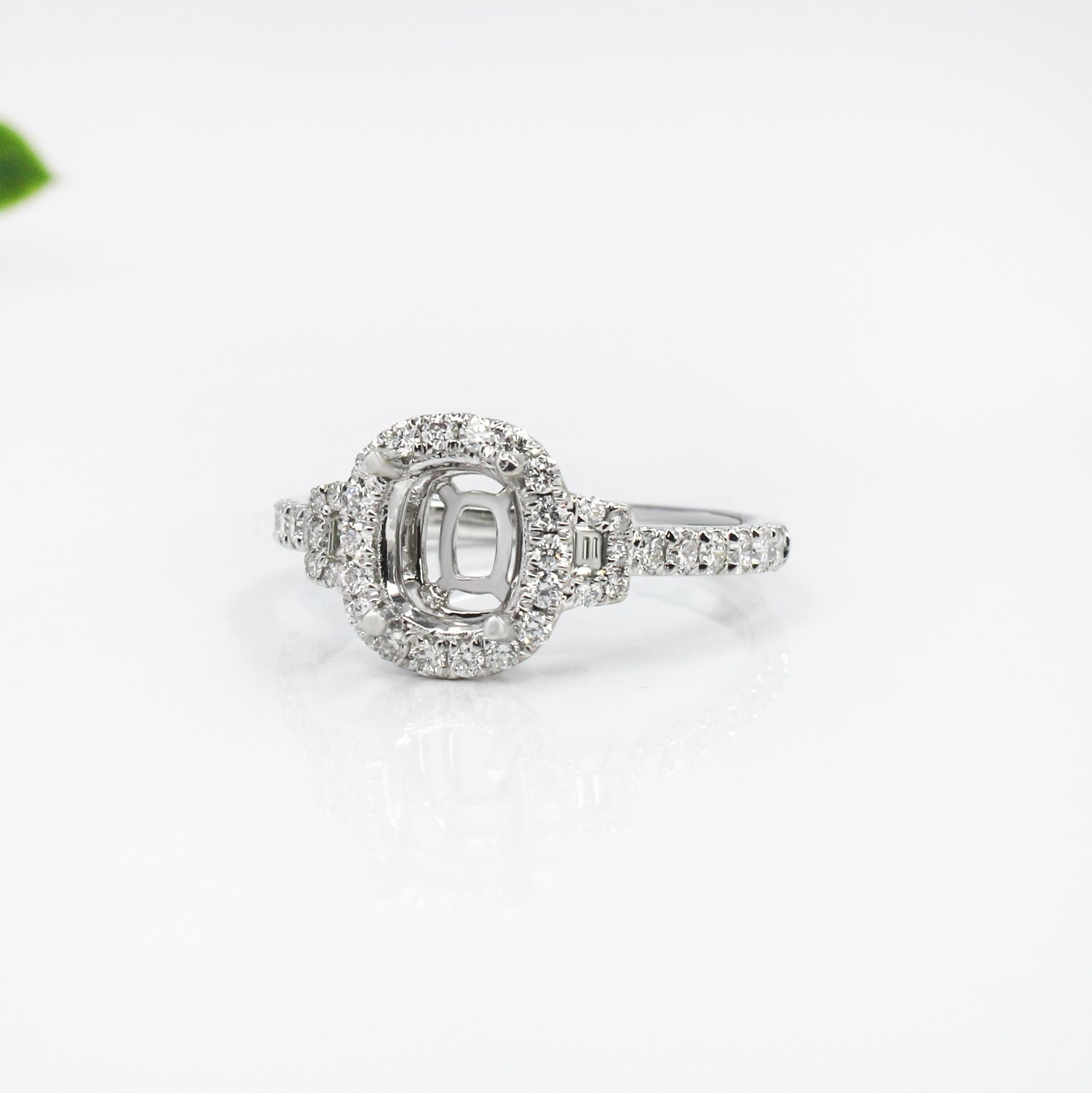 Cushion Ring Semi Mount w Earth Mined Diamonds in Solid 14K Gold | Customizable