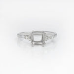 Cushion Ring Semi Mount w Baguette & Round Diamond Accents in Solid 14K Gold