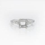 Cushion Ring Semi Mount w Baguette & Round Diamond Accents in Solid 14K Gold