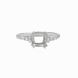 Cushion Ring Setting w Baguette & Round Diamond Accents in Solid 14K Gold