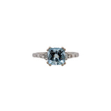 1.3ct Aquamarine Ring w Earth Mined Diamonds in Solid 14K White Gold | Cushion 7mm