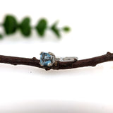 1.3ct Aquamarine Ring w Earth Mined Diamonds in Solid 14K White Gold | Cushion 7mm