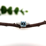 1.3ct Aquamarine Ring w Earth Mined Diamonds in Solid 14K White Gold | Cushion 7mm