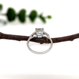 1.3ct Aquamarine Ring w Earth Mined Diamonds in Solid 14K White Gold | Cushion 7mm