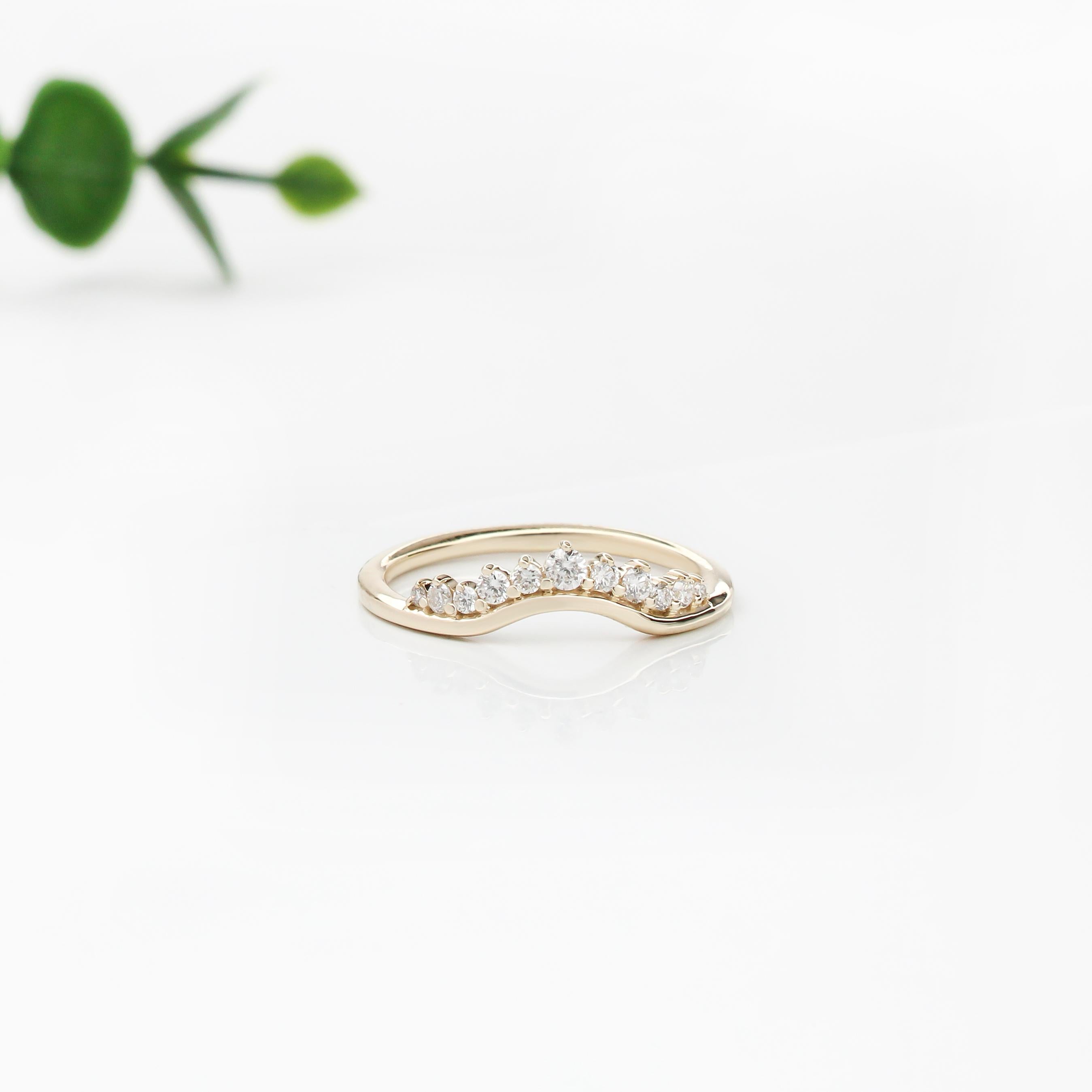 Stackable Curved Band with Earth Mined Diamonds in 14K Solid Gold