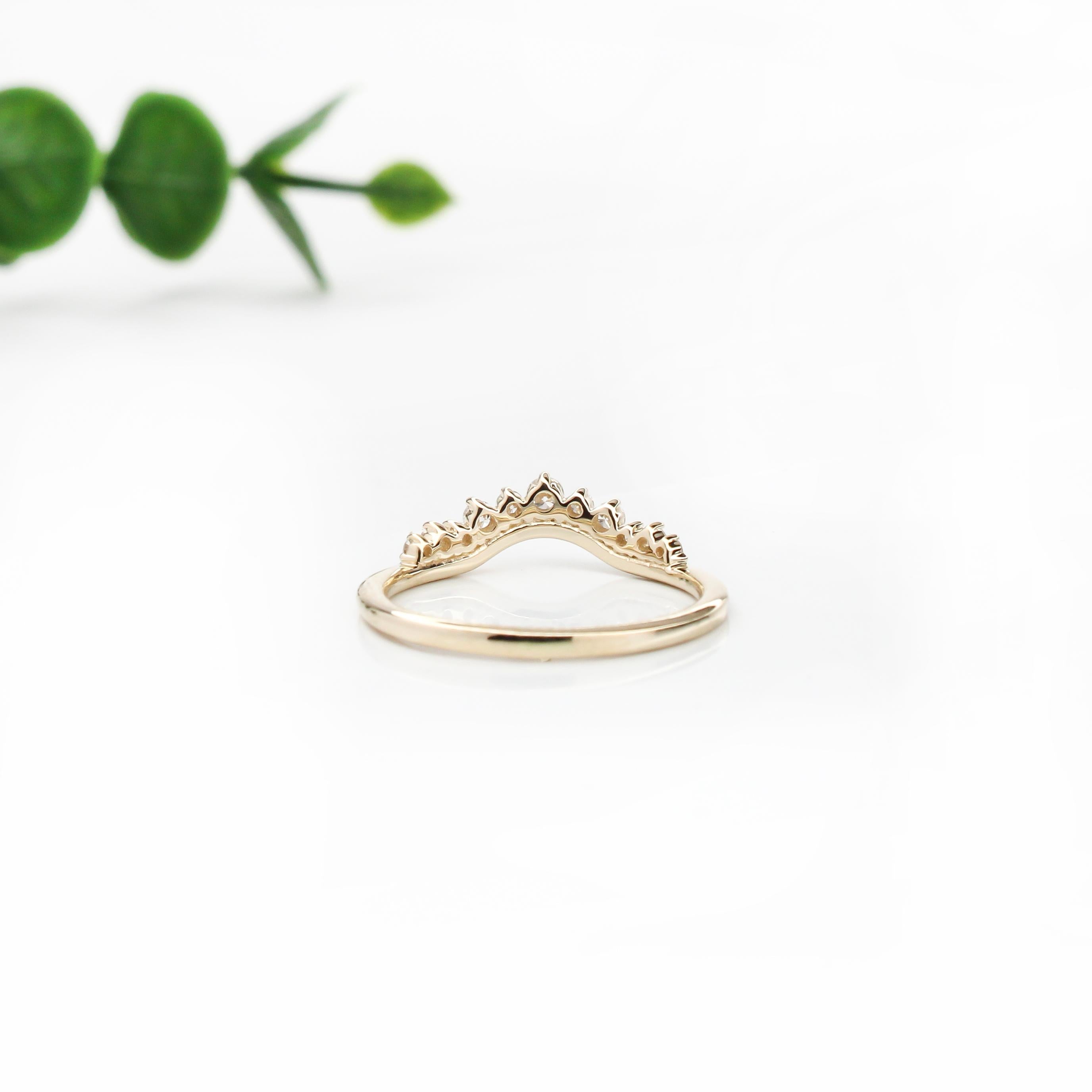 Stackable Curved Band with Earth Mined Diamonds in 14K Solid Gold