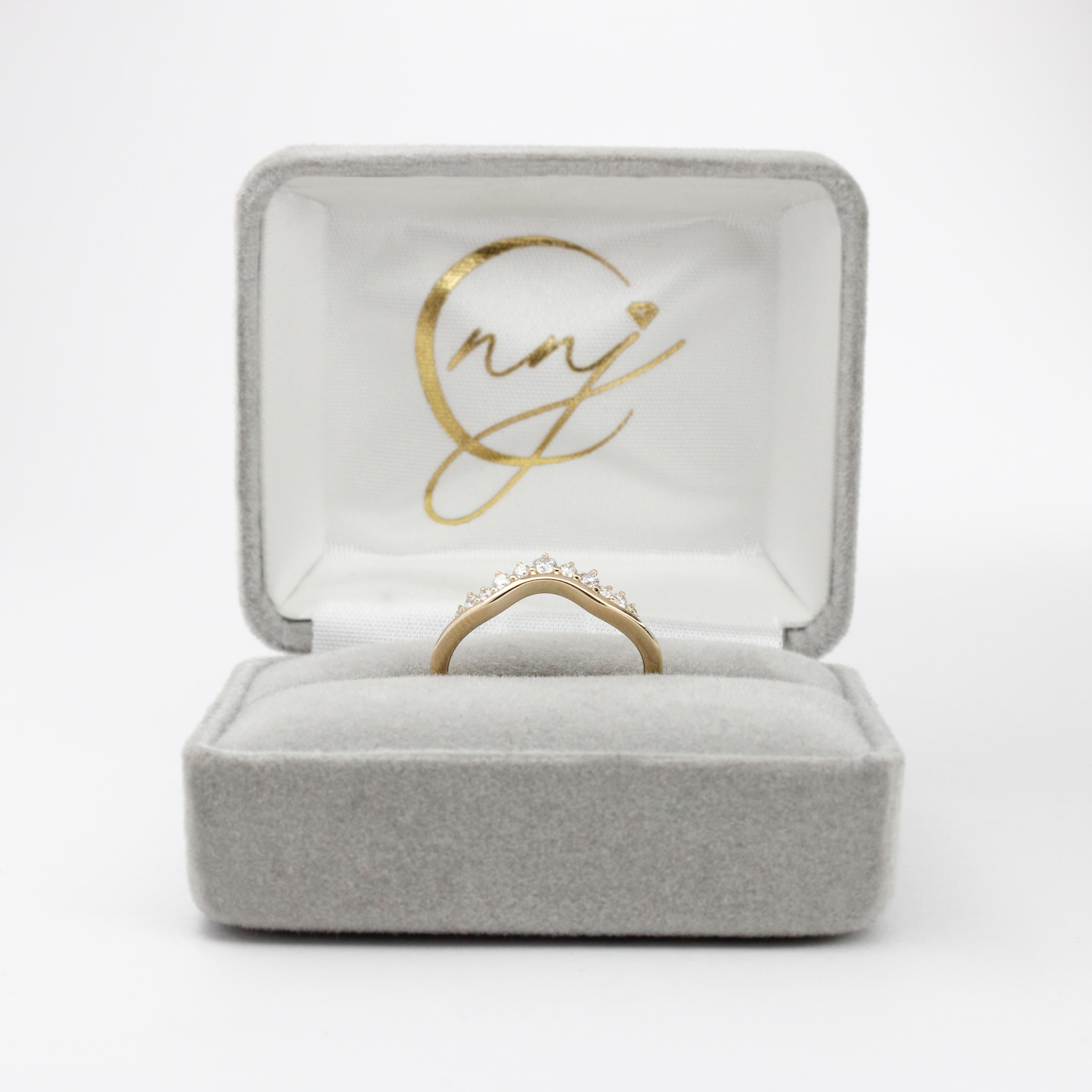 Stackable Curved Band with Earth Mined Diamonds in 14K Solid Gold