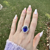 11.8ct Statement Tanzanite Ring w Natural Earth Mined Diamonds in 14K White Gold | OV 16x12mm
