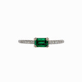 Colombian Emerald Ring w Natural Diamond Pave Shank in Solid 14K White Gold