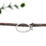 Colombian Emerald Ring w Natural Diamond Pave Shank in Solid 14K White Gold | EM 6x4mm