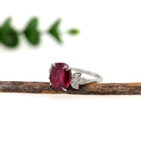 Madagascar Ruby Ring w Earth Mined Diamond Accents in Solid 14K Gold | Oval 10x8mm