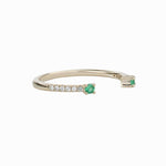 Emerald Accented Open Band w Earth Mined Diamonds in Solid 14K Yellow Gold