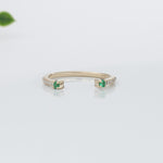 Emerald Accented Open Band w Earth Mined Diamonds in Solid 14K Yellow Gold