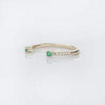 Emerald Accented Open Band w Earth Mined Diamonds in Solid 14K Yellow Gold