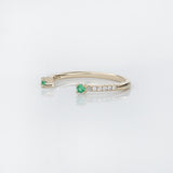Emerald Accented Open Band w Earth Mined Diamonds in Solid 14K Yellow Gold