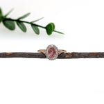 Pink Morganite Ring w Natural Diamond halo in Solid 14K Rose Gold | Oval 7x5mm