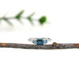 Dainty East West London Blue Topaz Ring w Aquamarine Accents in 14K White Gold EM 6X4mm