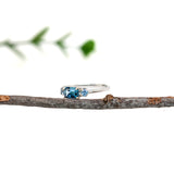 Dainty East West London Blue Topaz Ring w Aquamarine Accents in 14K White Gold EM 6X4mm