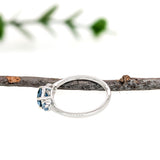 Dainty East West London Blue Topaz Ring w Aquamarine Accents in 14K White Gold EM 6X4mm
