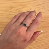 Dainty East West London Blue Topaz Ring w Aquamarine Accents in 14K White Gold EM 6X4mm
