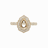 Vintage Style 4 Petal Ring Setting w Milgrain and Natural Diamonds in 14K Gold