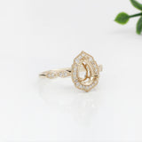 Vintage Style 4 Petal Ring Setting w Milgrain and Natural Diamonds in 14K Gold
