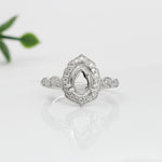 Vintage Style 4 Petal Ring Setting w Milgrain and Natural Diamonds in 14K Gold