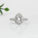 Vintage Style 4 Petal Ring Setting w Milgrain and Natural Diamonds in 14K Gold