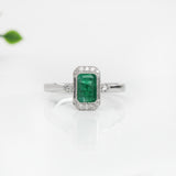 1ct Emerald Ring w Earth Mined Diamonds in Solid 14K White Gold | Emerald Cut 7x5mm
