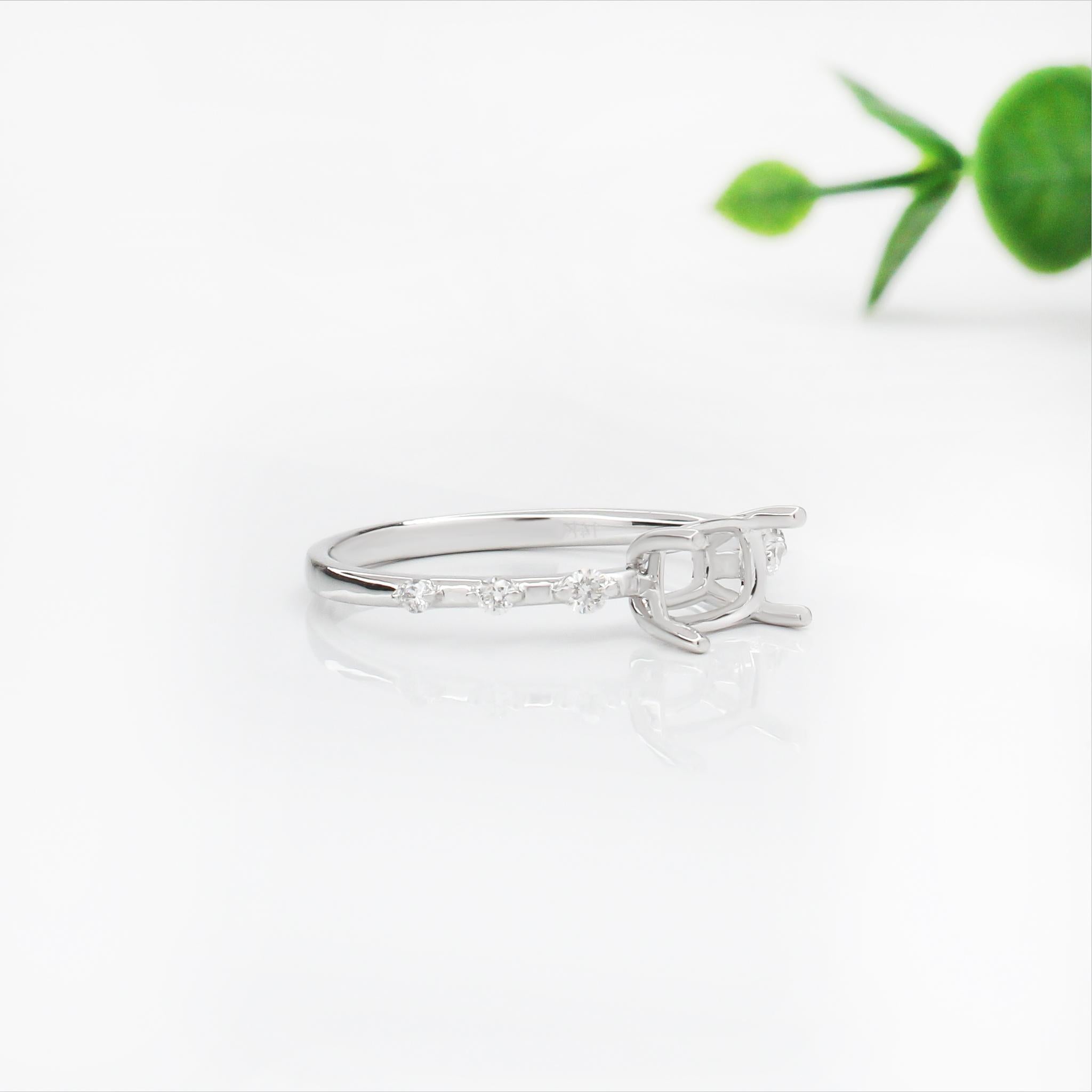 Dainty East West Ring Setting w Diamond Accents in Solid 14K Gold | Cushion