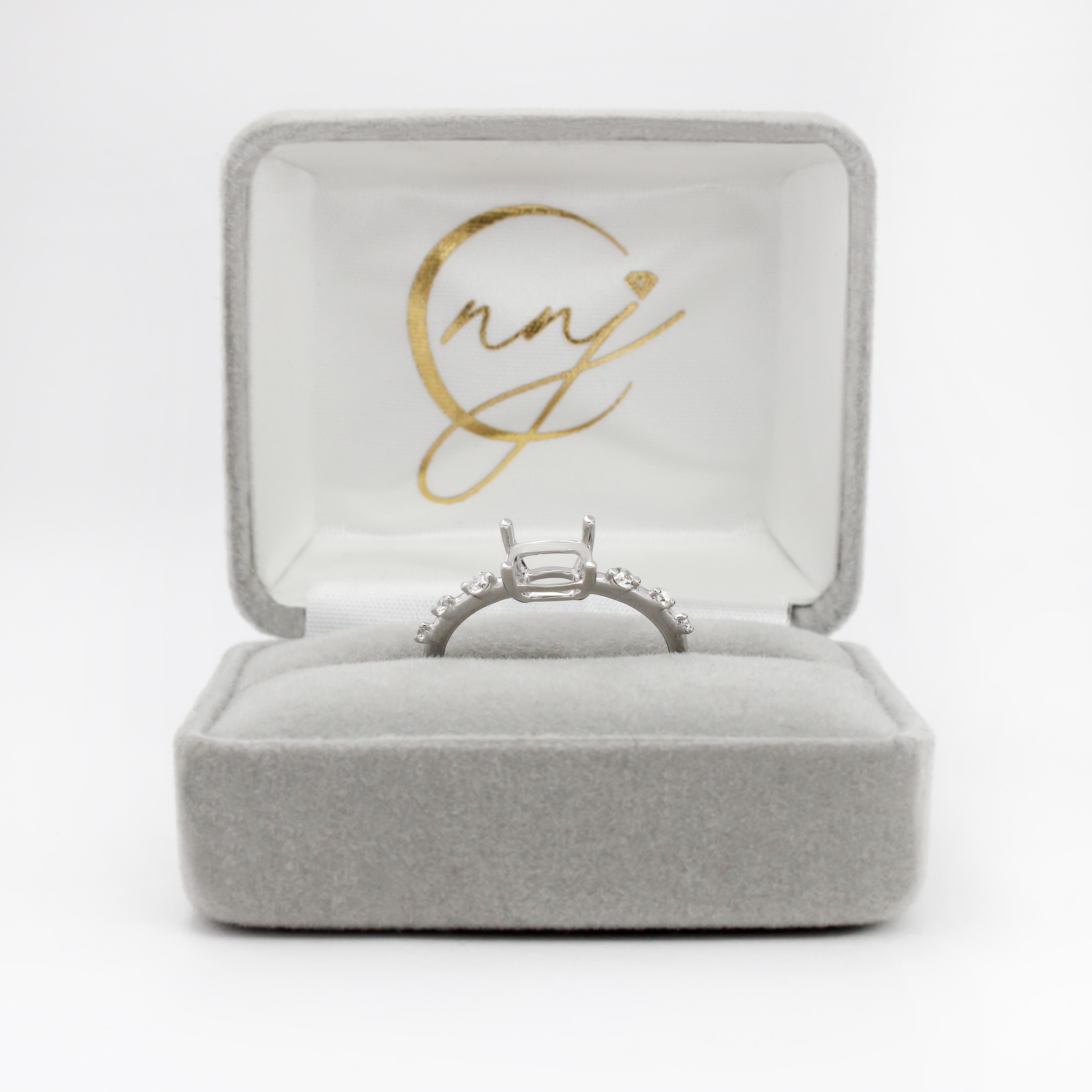Dainty East West Ring Setting w Diamond Accents in Solid 14K Gold | Cushion