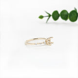Dainty East West Ring Setting w Diamond Accents in Solid 14K Gold | Cushion