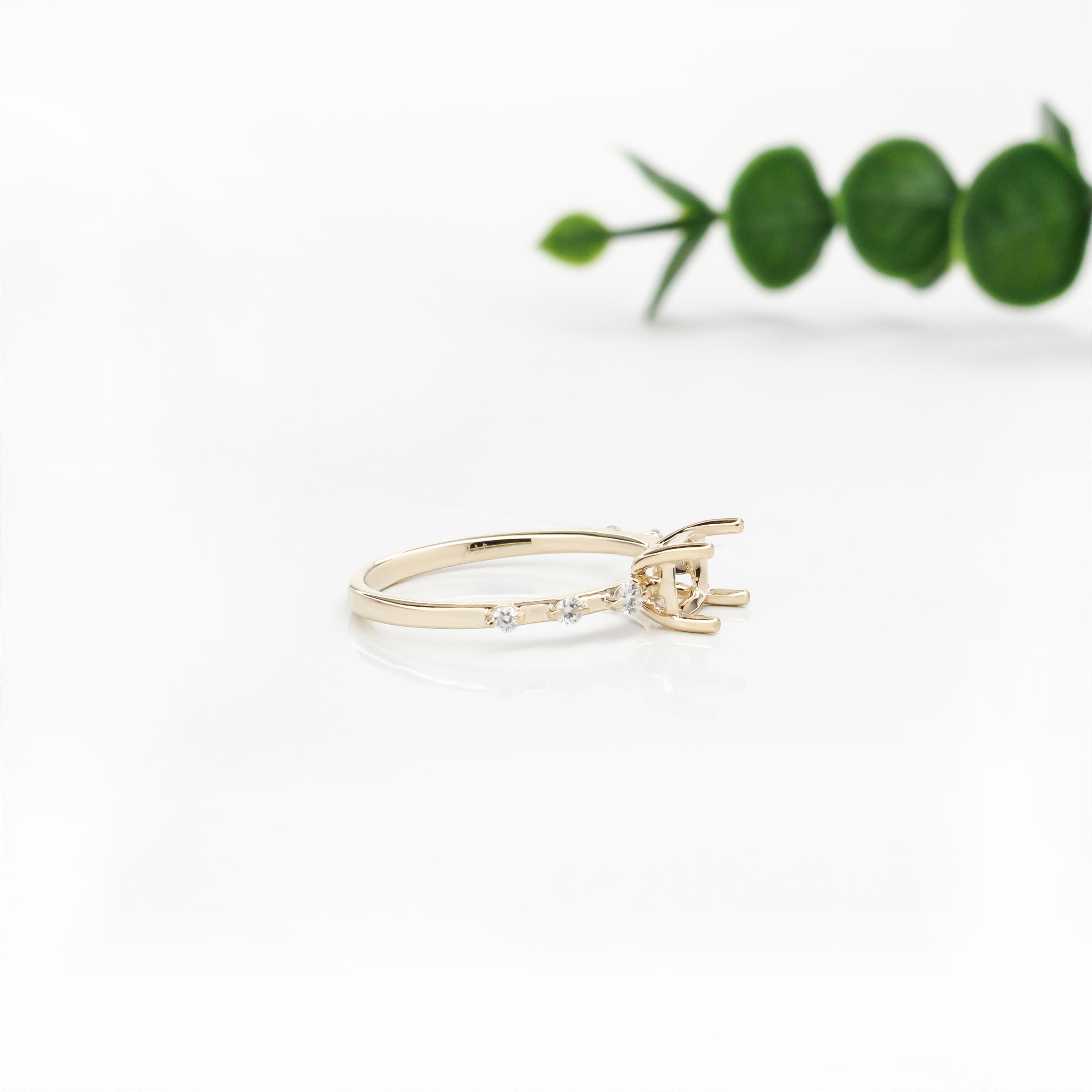 Dainty East West Ring Setting w Diamond Accents in Solid 14K Gold | Cushion
