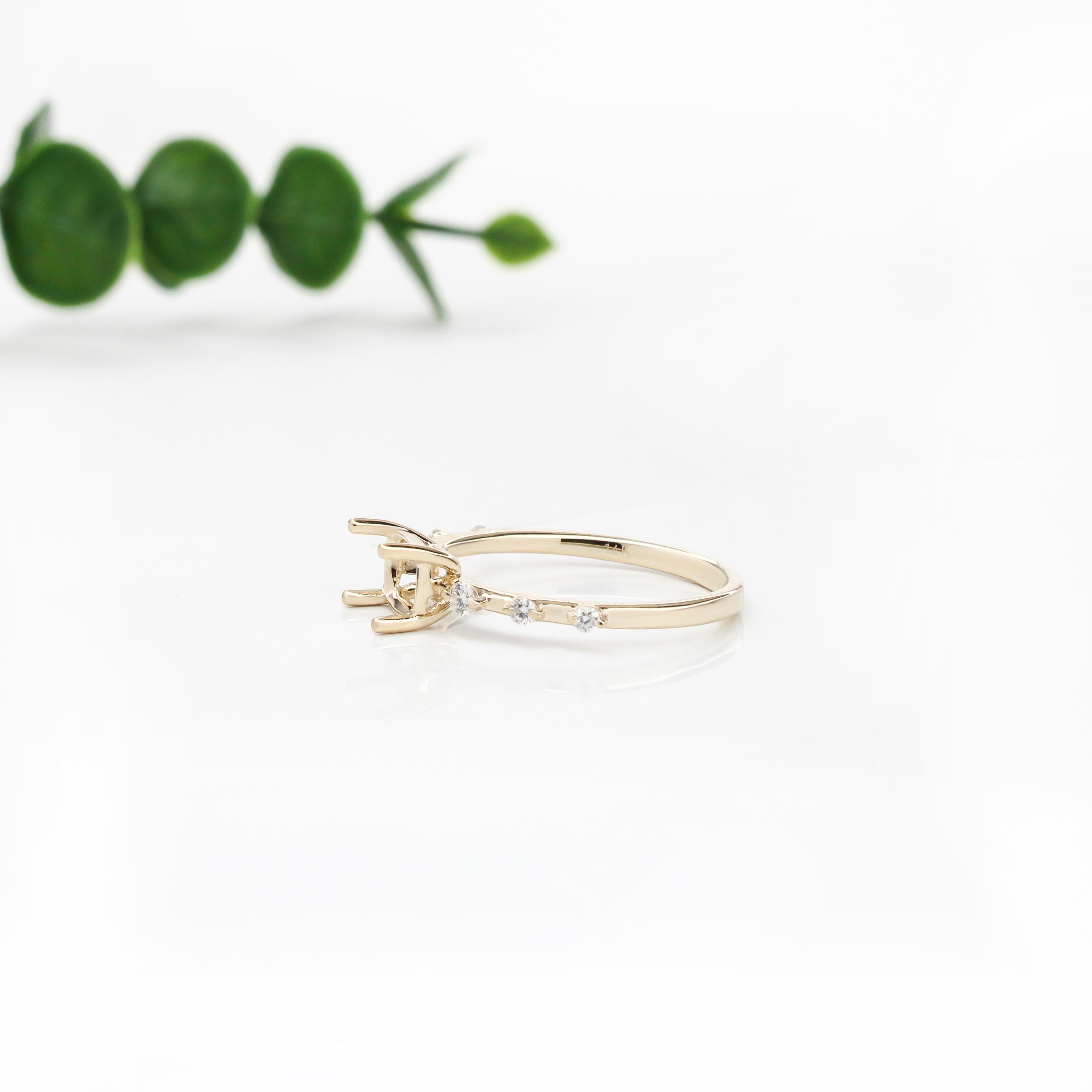 Dainty East West Ring Setting w Diamond Accents in Solid 14K Gold | Cushion