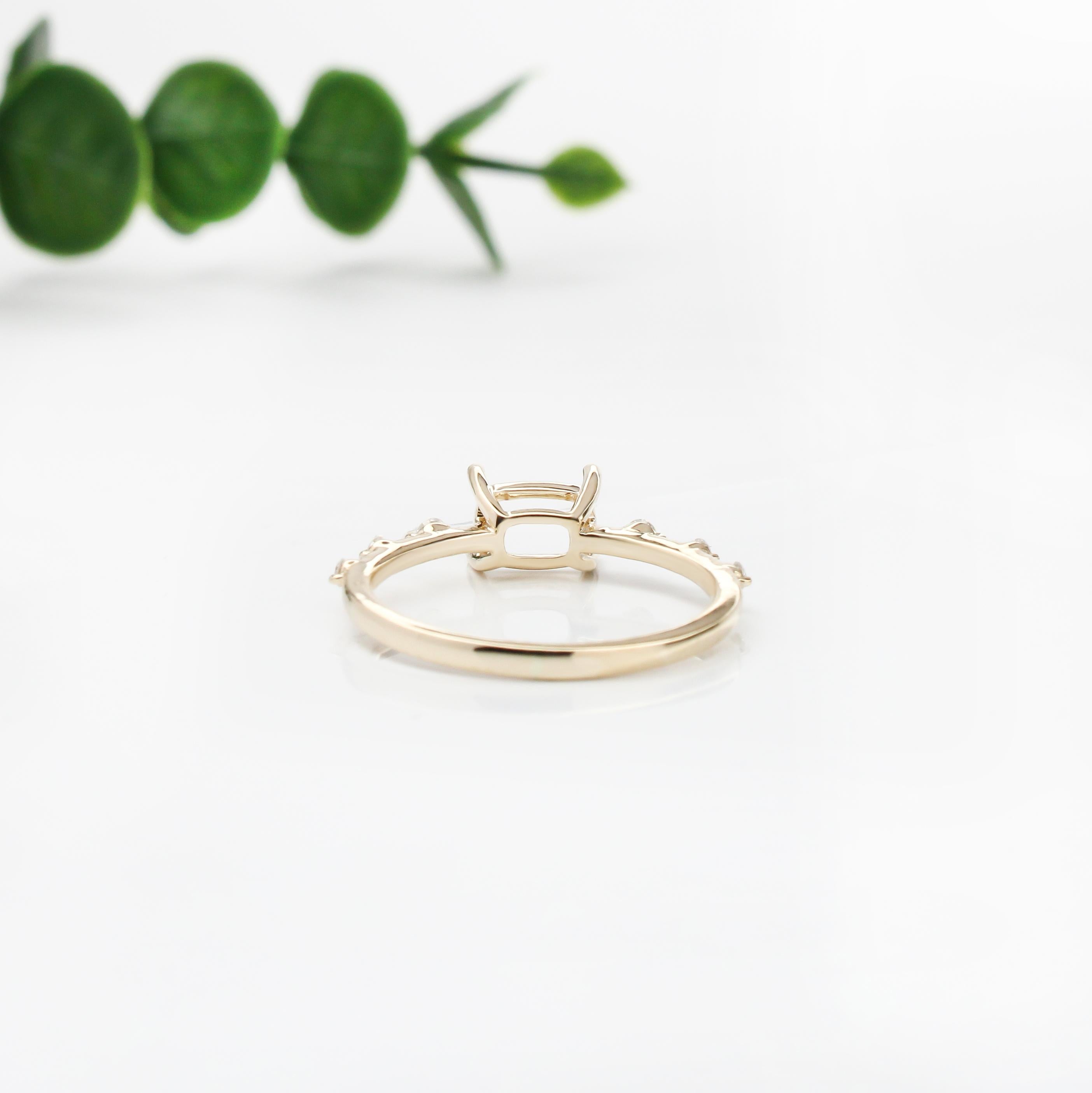 Dainty East West Ring Setting w Diamond Accents in Solid 14K Gold | Cushion