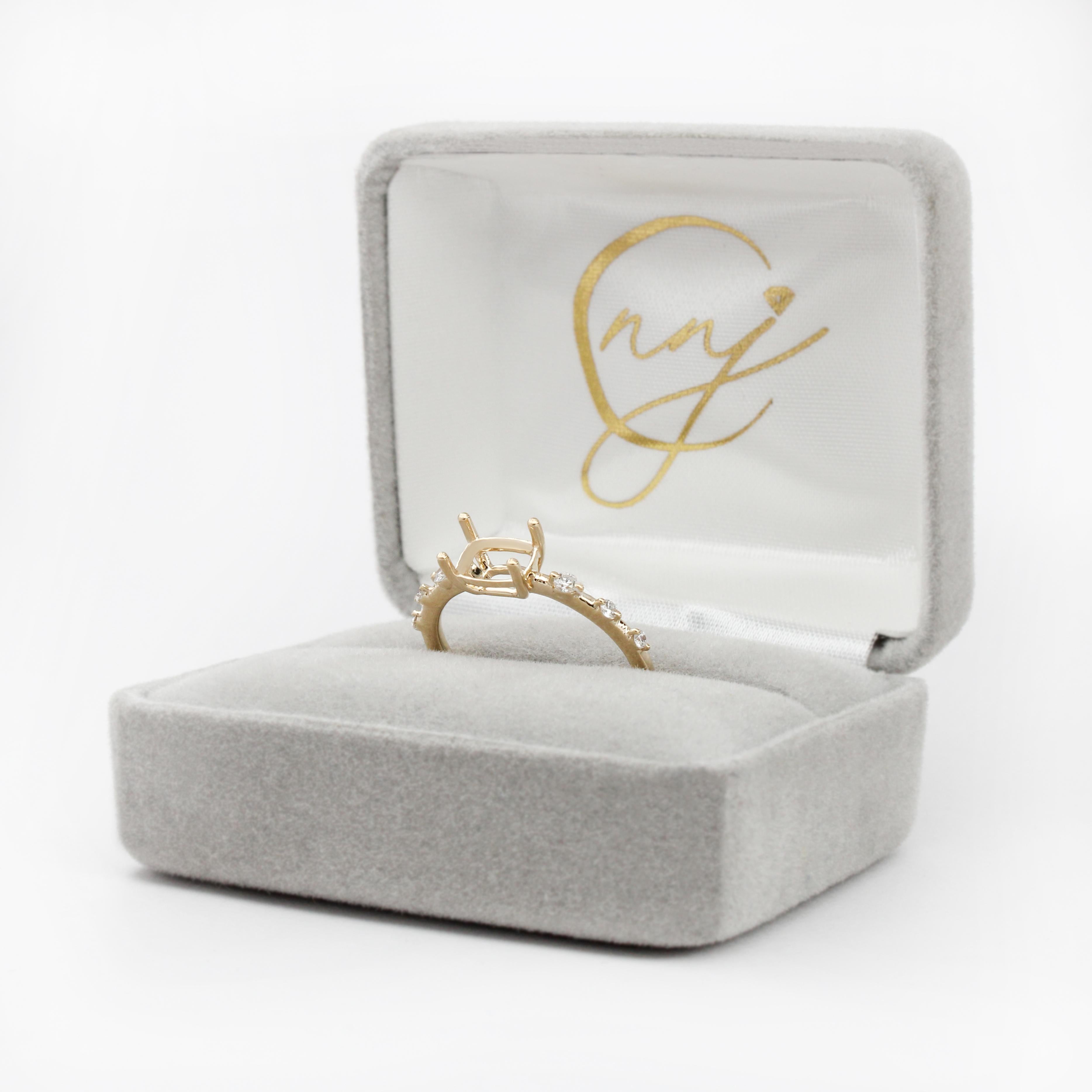 Dainty East West Ring Setting w Diamond Accents in Solid 14K Gold | Cushion