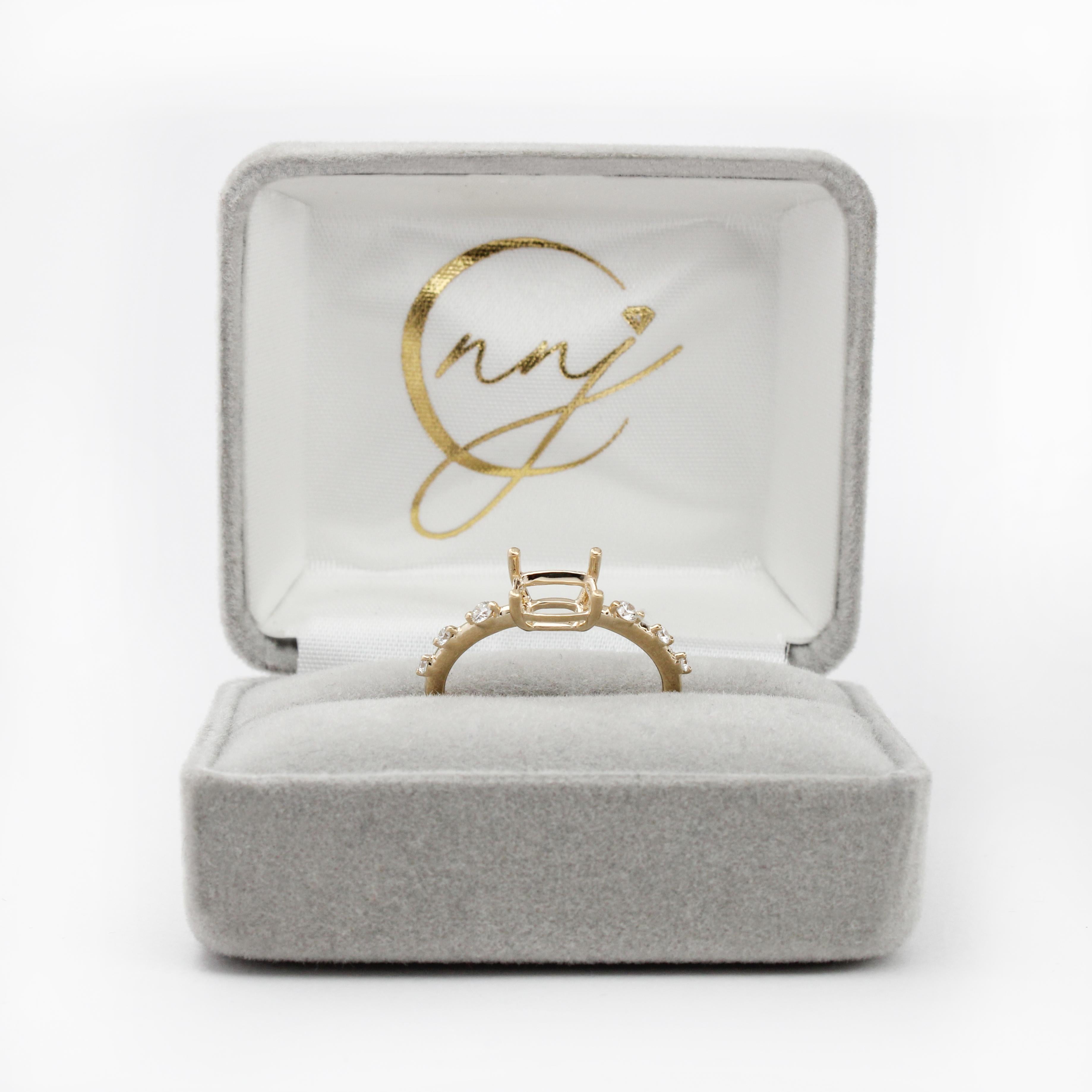 Dainty East West Ring Setting w Diamond Accents in Solid 14K Gold | Cushion