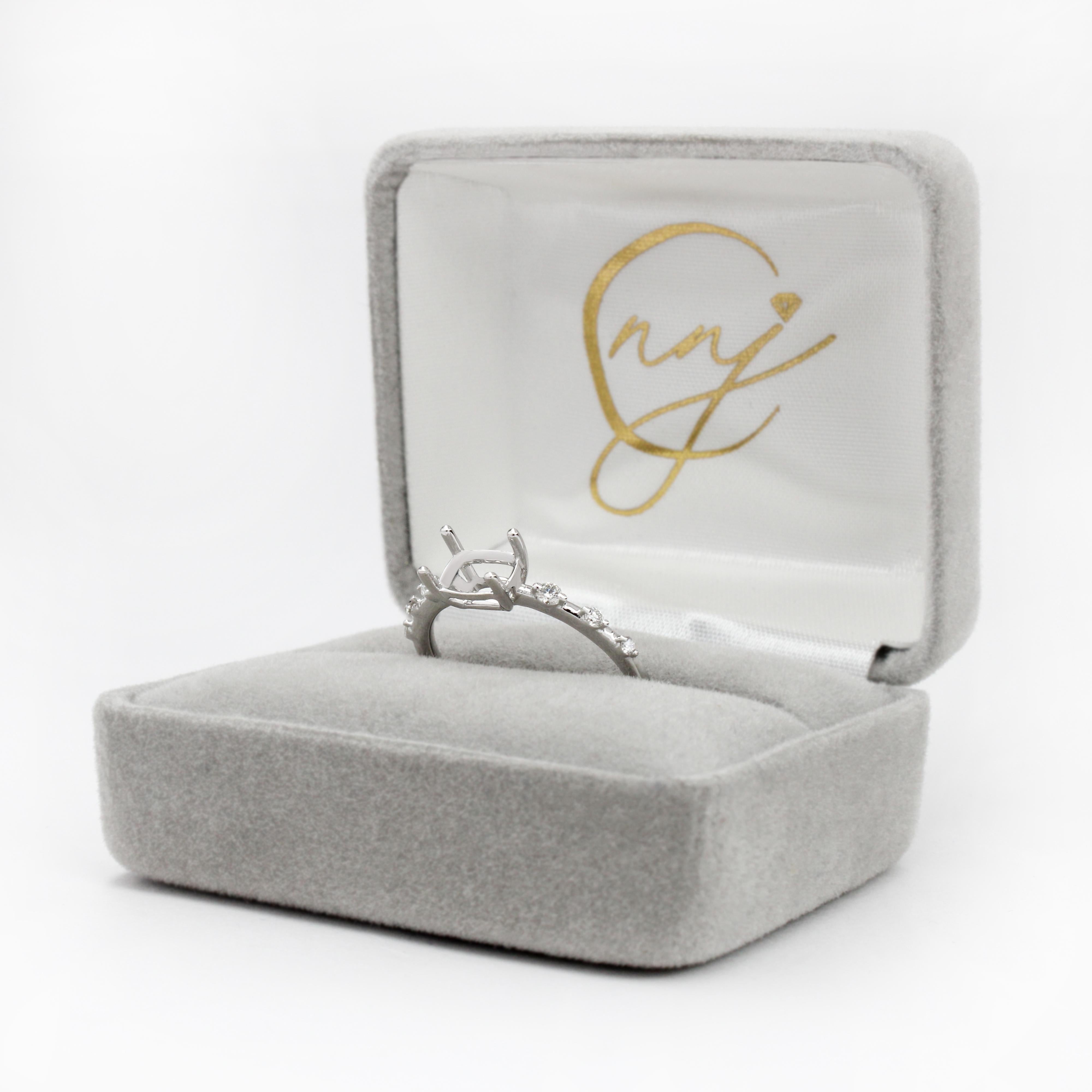 Dainty East West Ring Setting w Diamond Accents in Solid 14K Gold | Cushion