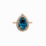 4.8ct Blue Zircon Ring w Natural Diamond Halo in Solid 14K Yellow Gold | PE 12x8
