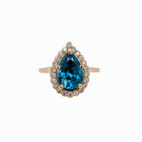 4.8ct Blue Zircon Ring w Natural Diamond Halo in Solid 14K Yellow Gold | PE 12x8