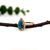 4.8ct Blue Zircon Ring w Natural Diamond Halo in Solid 14K Yellow Gold | PE 12x8