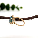 4.8ct Blue Zircon Ring w Natural Diamond Halo in Solid 14K Yellow Gold | PE 12x8