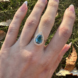 4.8ct Blue Zircon Ring w Natural Diamond Halo in Solid 14K Yellow Gold | PE 12x8